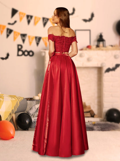 A-Linie/Princess-Linie Schulterfrei Applikationen Zweiteiliges Langes Halloweenkleid