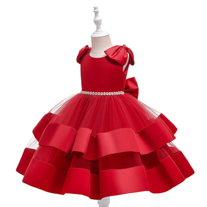 Prinzessin Ballkleid U-Ausschnitt Stufenkleid Blumenmädchenkleider mit Perlen