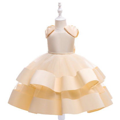 Prinzessin Ballkleid U-Ausschnitt Stufenkleid Blumenmädchenkleider mit Perlen