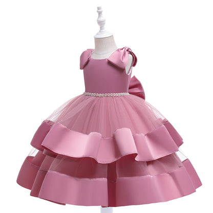 Prinzessin Ballkleid U-Ausschnitt Stufenkleid Blumenmädchenkleider mit Perlen