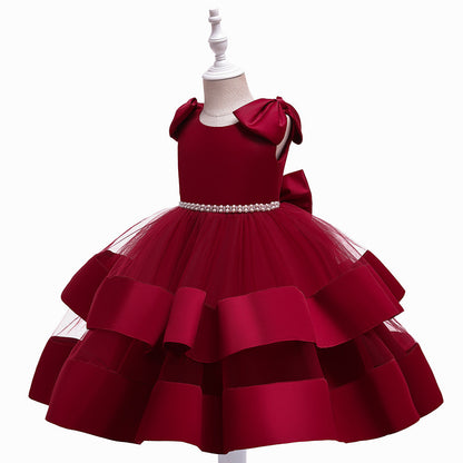 Prinzessin Ballkleid U-Ausschnitt Stufenkleid Blumenmädchenkleider mit Perlen