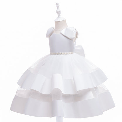 Prinzessin Ballkleid U-Ausschnitt Stufenkleid Blumenmädchenkleider mit Perlen