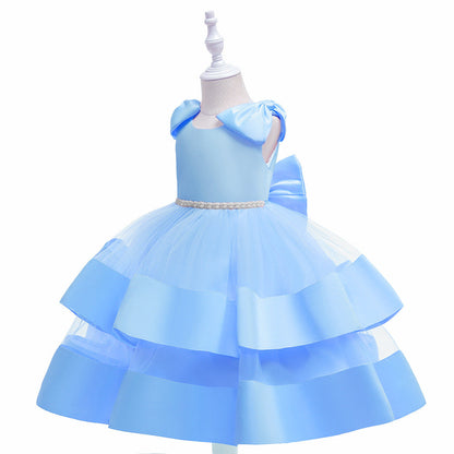 Prinzessin Ballkleid U-Ausschnitt Stufenkleid Blumenmädchenkleider mit Perlen