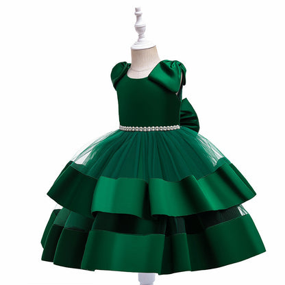 Prinzessin Ballkleid U-Ausschnitt Stufenkleid Blumenmädchenkleider mit Perlen