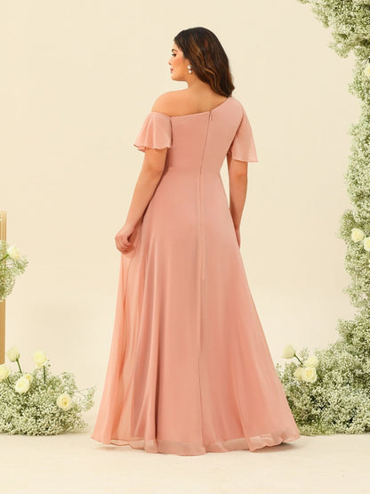 A-Linie/Princess-Linie One-Shoulder-Träger Bodenlang Seitlich geschlitzte Brautjungfernkleider