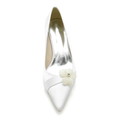 Damen Blumen Geschlossene Zehe Seidensatin Mit Stiletto-Absatz Brautschuhe