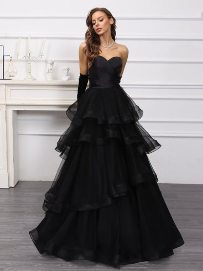 Langes Tüllkleid Im A-Linien-/Prinzessin-Stil mit Herzausschnitt Und Rüschen