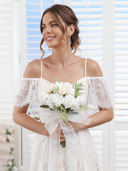 Künstliche Blumensträuße für Die Hochzeit Brautsträuße mit Tüllschleife In Elfenbein