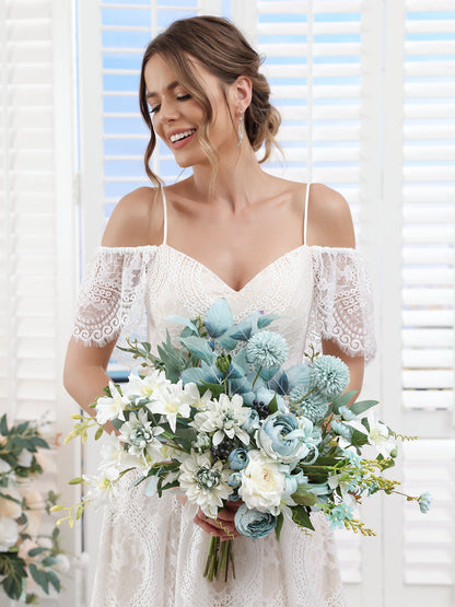 Künstliche Freiform-Hochzeits-Brautsträuße In Blau Und Elfenbein