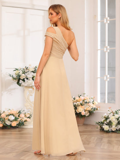 A-Linie/Prinzessin One-Shoulder-Lange Hochzeits-Partykleider mit Schlitz An Der Seite