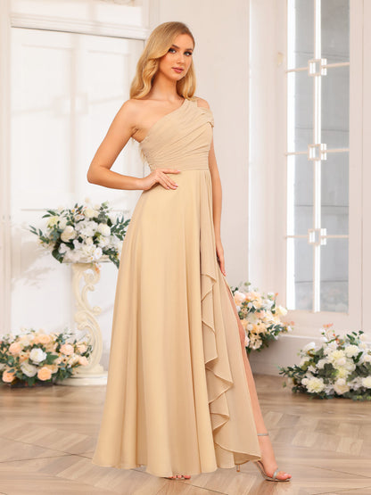 A-Linie/Prinzessin One-Shoulder-Lange Hochzeits-Partykleider mit Schlitz An Der Seite