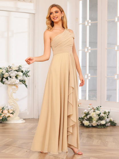 A-Linie/Prinzessin One-Shoulder-Lange Hochzeits-Partykleider mit Schlitz An Der Seite