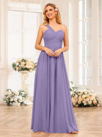 A-Linie/Prinzessin One-Shoulder-Lange Hochzeits-Partykleider mit Schlitz An Der Seite