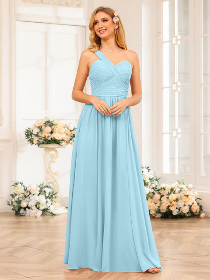 A-Linie/Prinzessin One-Shoulder-Lange Hochzeits-Partykleider mit Schlitz An Der Seite