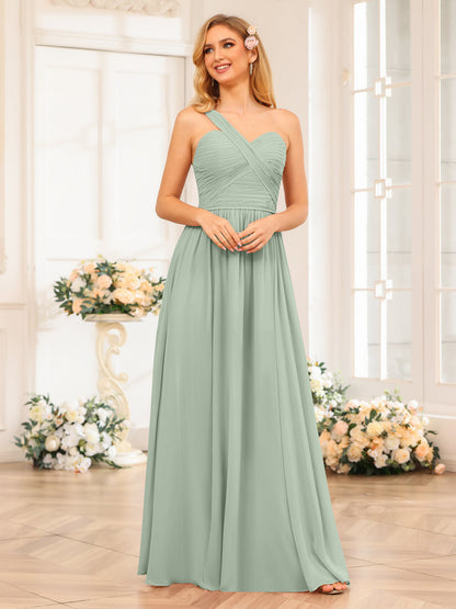 A-Linie/Prinzessin One-Shoulder-Lange Hochzeits-Partykleider mit Schlitz An Der Seite