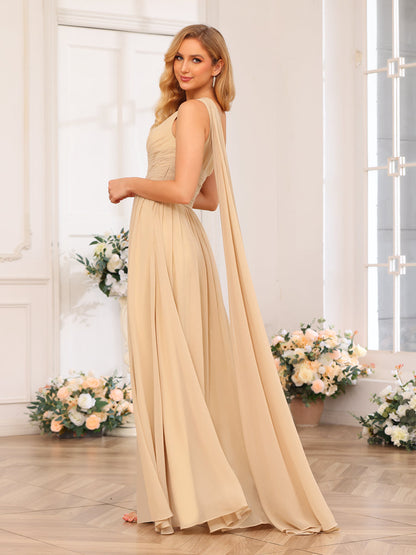 A-Linie/Prinzessin One-Shoulder-Lange Hochzeitspartykleider mit Watteau-Schleppe