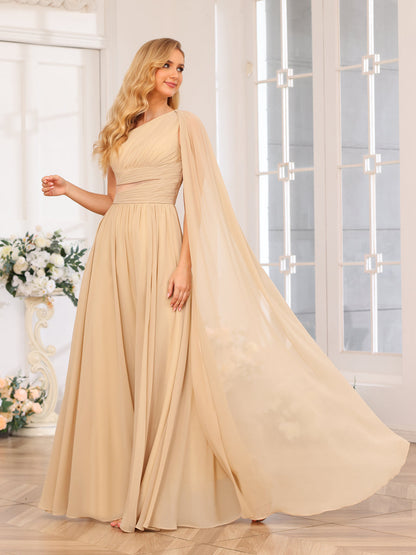 A-Linie/Prinzessin One-Shoulder-Lange Hochzeitspartykleider mit Watteau-Schleppe