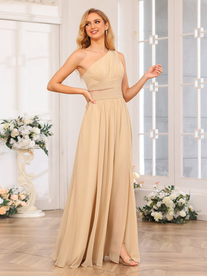 A-Linie/Prinzessin One-Shoulder-Lange Hochzeitspartykleider mit Watteau-Schleppe