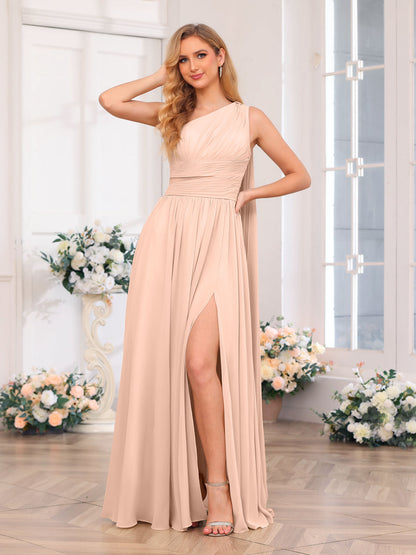 A-Linie/Prinzessin One-Shoulder-Lange Hochzeitspartykleider mit Watteau-Schleppe