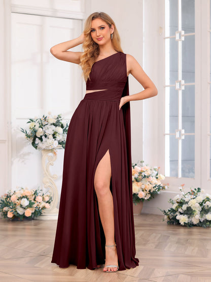 A-Linie/Prinzessin One-Shoulder-Lange Hochzeitspartykleider mit Watteau-Schleppe