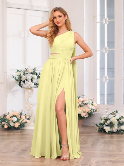 A-Linie/Prinzessin One-Shoulder-Lange Hochzeitspartykleider mit Watteau-Schleppe