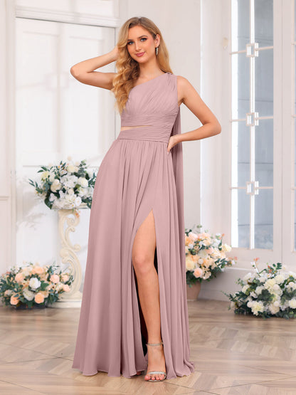 A-Linie/Prinzessin One-Shoulder-Lange Hochzeitspartykleider mit Watteau-Schleppe