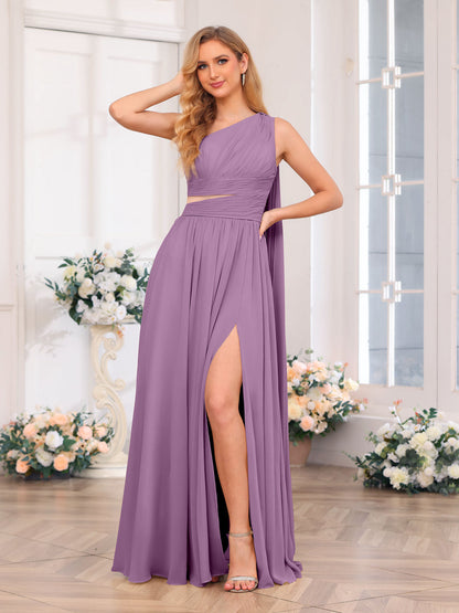 A-Linie/Prinzessin One-Shoulder-Lange Hochzeitspartykleider mit Watteau-Schleppe