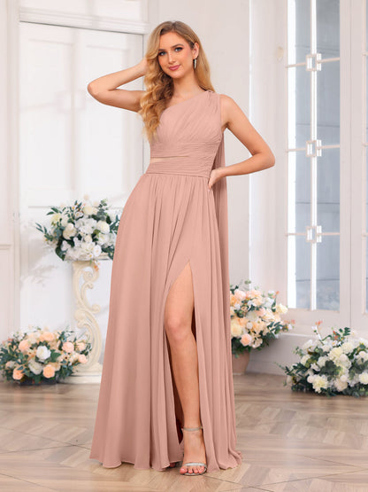 A-Linie/Prinzessin One-Shoulder-Lange Hochzeitspartykleider mit Watteau-Schleppe