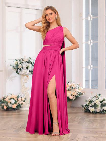 A-Linie/Prinzessin One-Shoulder-Lange Hochzeitspartykleider mit Watteau-Schleppe