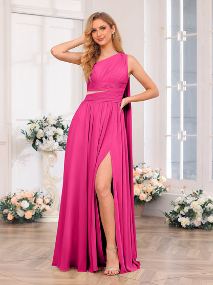 A-Linie/Prinzessin One-Shoulder-Lange Hochzeitspartykleider mit Watteau-Schleppe