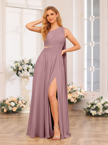 A-Linie/Prinzessin One-Shoulder-Lange Hochzeitspartykleider mit Watteau-Schleppe