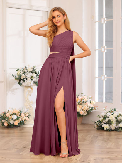 A-Linie/Prinzessin One-Shoulder-Lange Hochzeitspartykleider mit Watteau-Schleppe