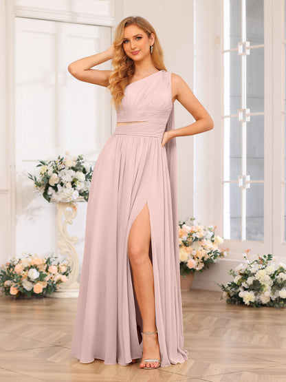 A-Linie/Prinzessin One-Shoulder-Lange Hochzeitspartykleider mit Watteau-Schleppe