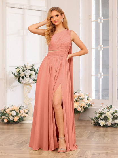 A-Linie/Prinzessin One-Shoulder-Lange Hochzeitspartykleider mit Watteau-Schleppe