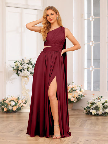 A-Linie/Prinzessin One-Shoulder-Lange Hochzeitspartykleider mit Watteau-Schleppe