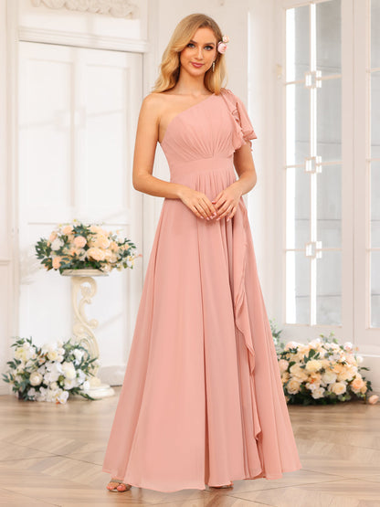 A-Linie/Prinzessin One-Shoulder-Lange Hochzeits-Partykleider mit Schlitz An Der Seite