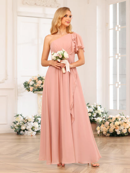 A-Linie/Prinzessin One-Shoulder-Lange Hochzeits-Partykleider mit Schlitz An Der Seite