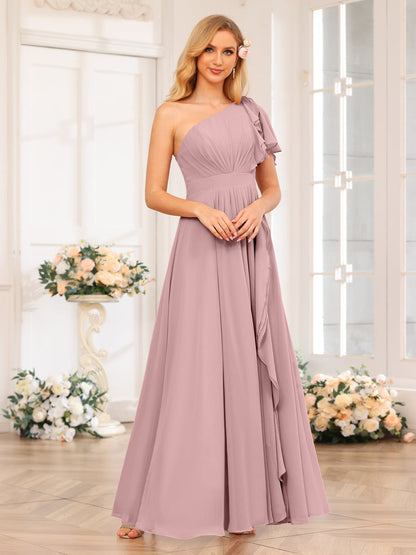 A-Linie/Prinzessin One-Shoulder-Lange Hochzeits-Partykleider mit Schlitz An Der Seite