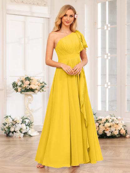 A-Linie/Prinzessin One-Shoulder-Lange Hochzeits-Partykleider mit Schlitz An Der Seite