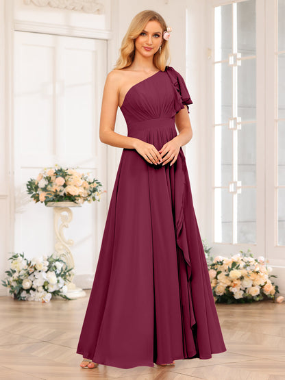 A-Linie/Prinzessin One-Shoulder-Lange Hochzeits-Partykleider mit Schlitz An Der Seite