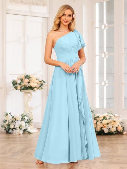 A-Linie/Prinzessin One-Shoulder-Lange Hochzeits-Partykleider mit Schlitz An Der Seite