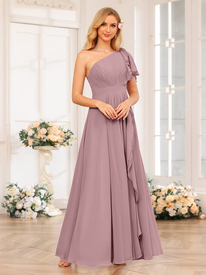 A-Linie/Prinzessin One-Shoulder-Lange Hochzeits-Partykleider mit Schlitz An Der Seite