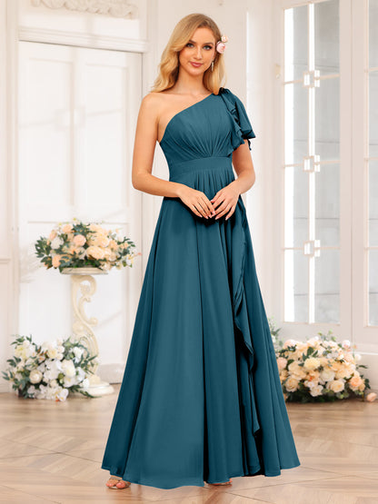 A-Linie/Prinzessin One-Shoulder-Lange Hochzeits-Partykleider mit Schlitz An Der Seite