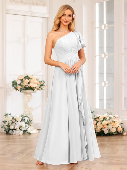 A-Linie/Prinzessin One-Shoulder-Lange Hochzeits-Partykleider mit Schlitz An Der Seite