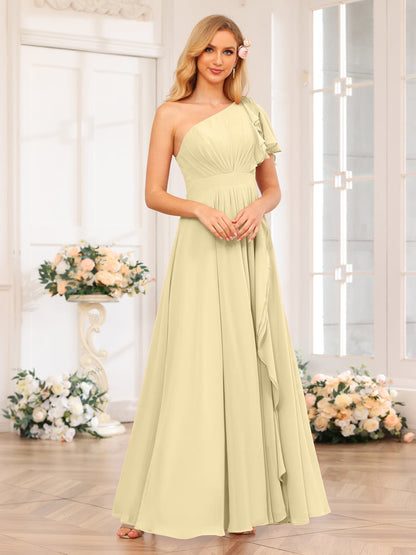 A-Linie/Prinzessin One-Shoulder-Lange Hochzeits-Partykleider mit Schlitz An Der Seite