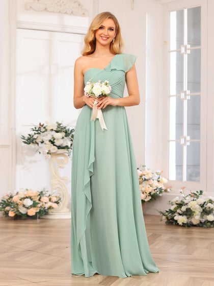 A-Linie/Prinzessin One-Shoulder-Lange Hochzeits-Partykleider mit Schlitz An Der Seite