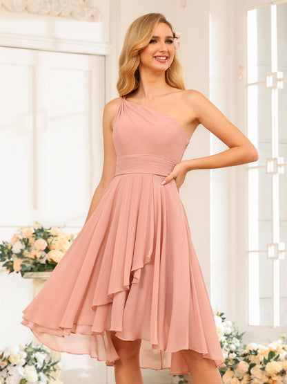 A-Linie/Prinzessin One-Shoulder-Kurzhochzeits-Partykleid mit Rüschen