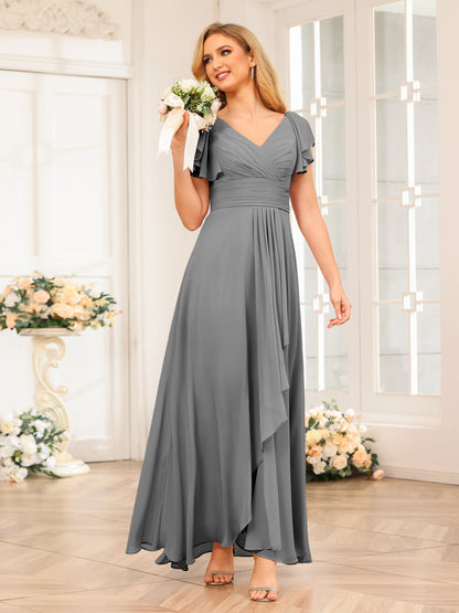 Lange Brautkleider Im A-Linien-/Prinzessin-Stil mit V-Ausschnitt Und Rüschen